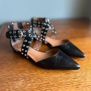 Halogen Hamolly-Lea Women's Black  Leather Flats Pointed  Size 6